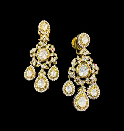 Silver Moissanite Polki Swarovski Stones Earring, Kundan Earring, South Indian Jewellery, 925 Silver Uncut Oxidised Earring  Halloween