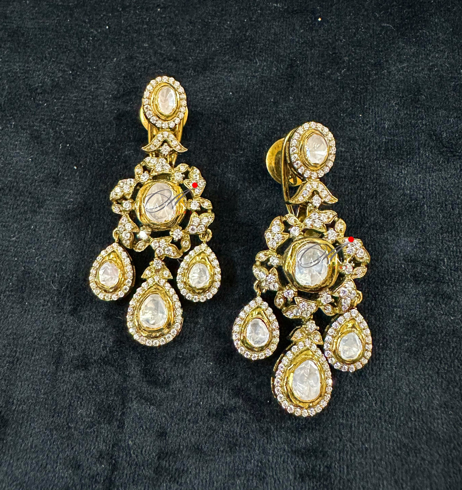 Silver Moissanite Polki Swarovski Stones Earring, Kundan Earring, South Indian Jewellery, 925 Silver Uncut Oxidised Earring  Halloween