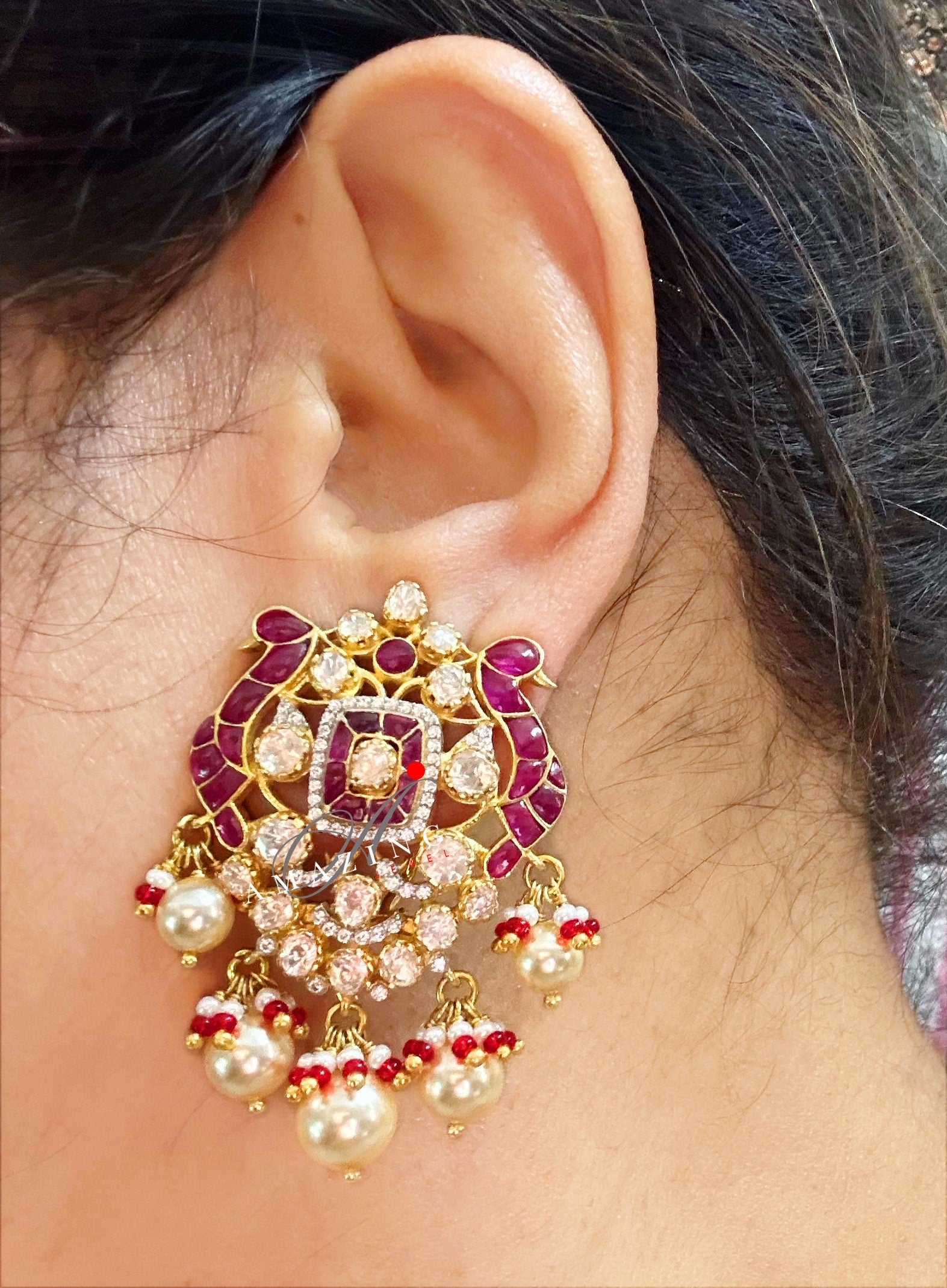 Silver Moissanite Polki with Hydro Ruby Chips Earring Moissanite Polki Kundan Earring Indian Wedding Jewelry Everyday jewellery Studs