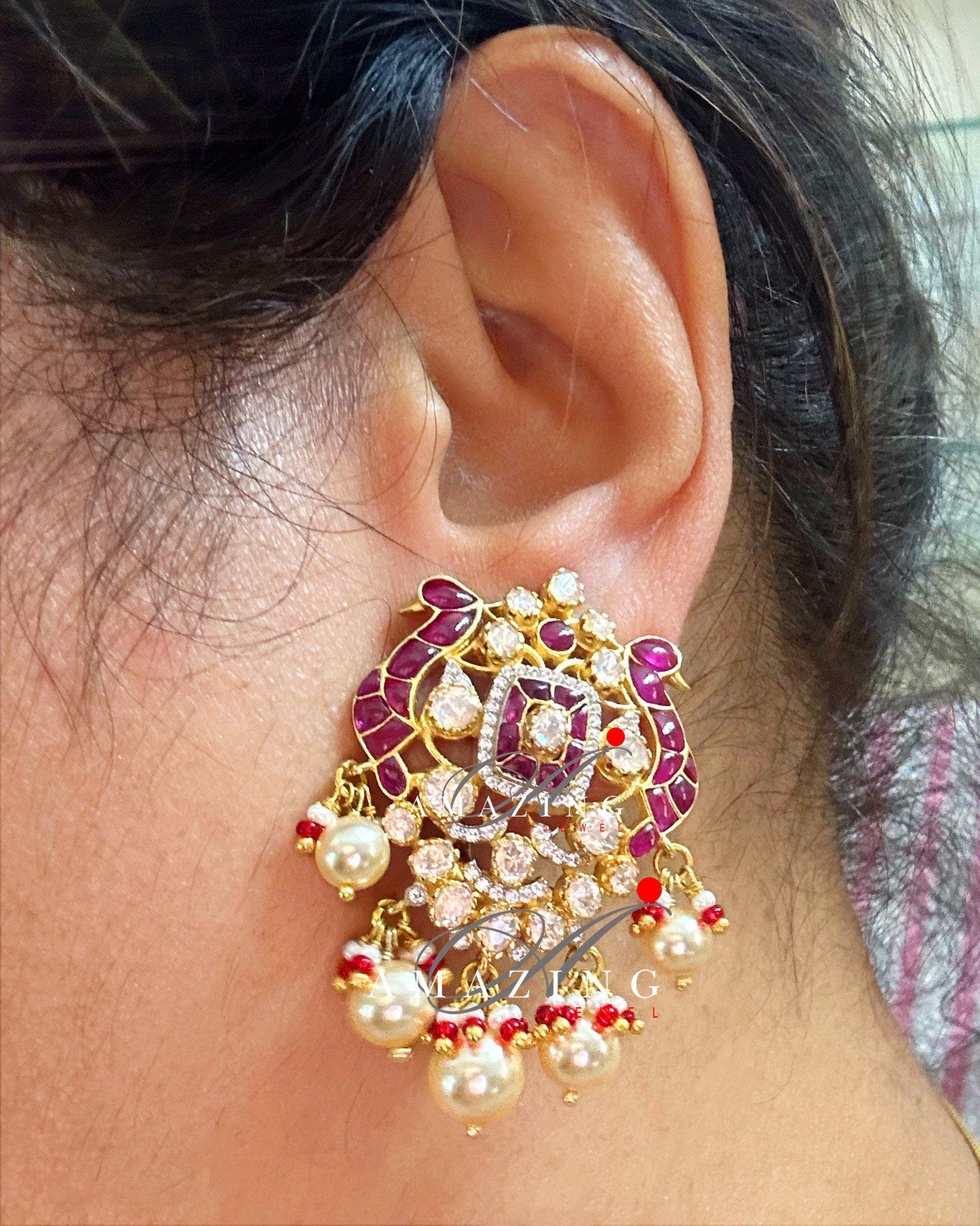 Silver Moissanite Polki with Hydro Ruby Chips Earring Moissanite Polki Kundan Earring Indian Wedding Jewelry Everyday jewellery Studs