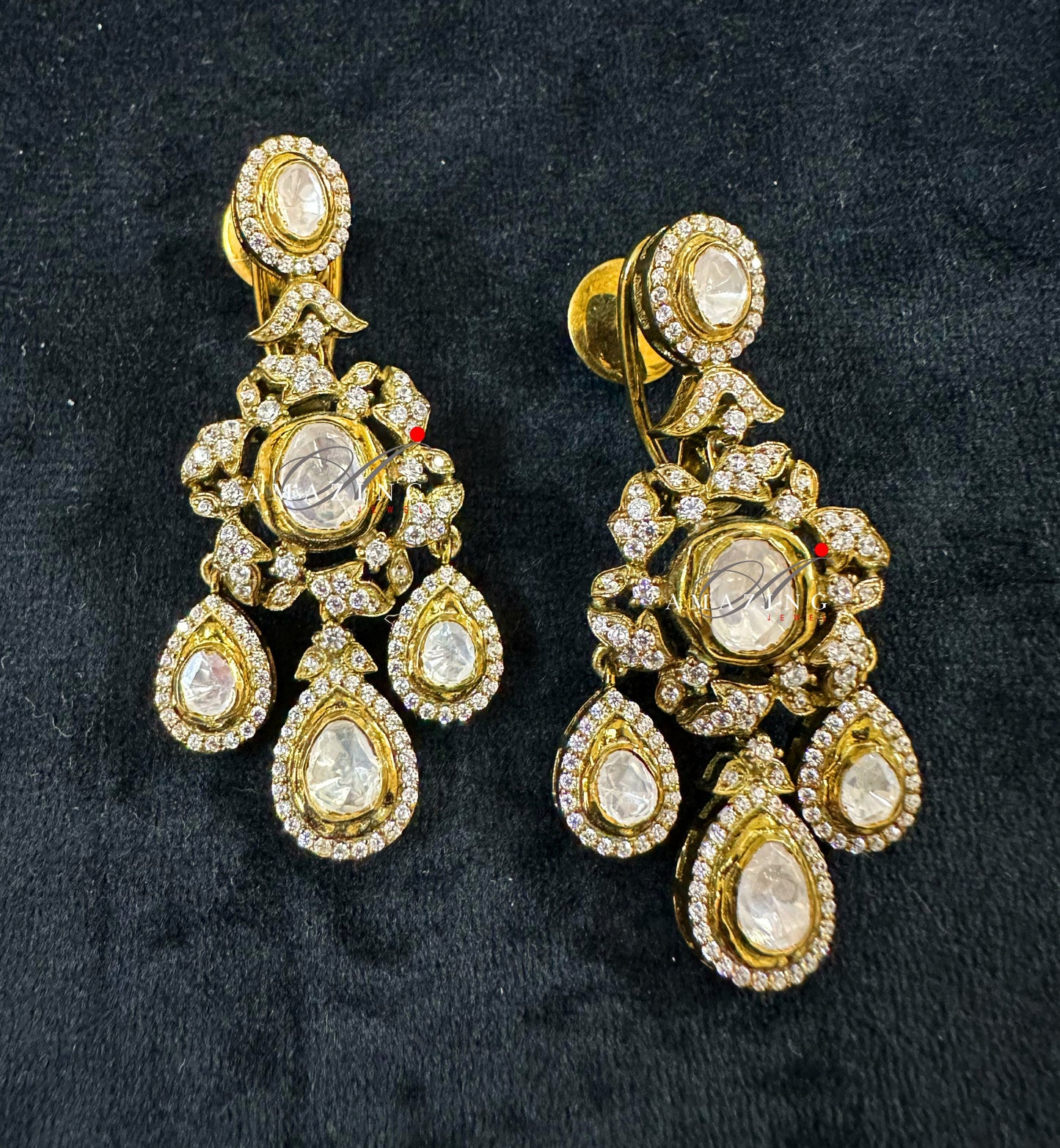 Silver Moissanite Polki Swarovski Stones Earring, Kundan Earring, South Indian Jewellery, 925 Silver Uncut Oxidised Earring  Halloween