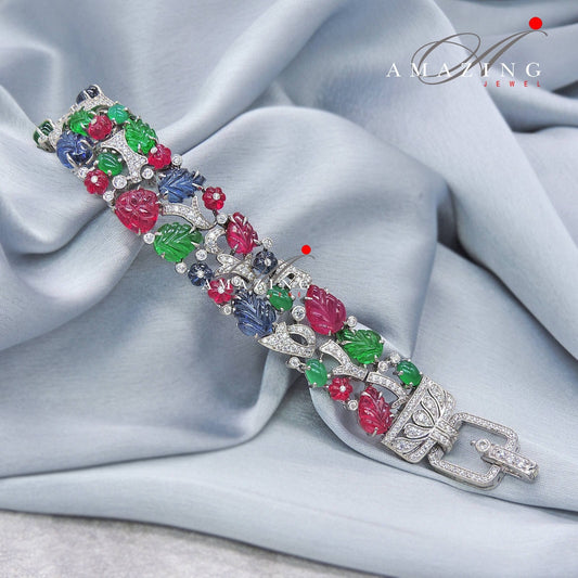 Silver Swarovski Multi Colour Bracelet ,Cubic Zirconia Bracelet, Contemporary Bracelet, Silver Tennis Bracelet, Carving Stone Bracelet,