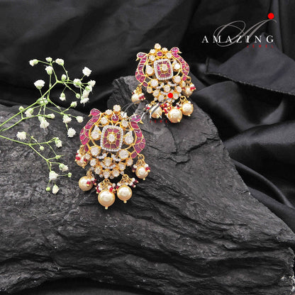 Silver Moissanite Polki with Hydro Ruby Chips Earring Moissanite Polki Kundan Earring Indian Wedding Jewelry Everyday jewellery Studs