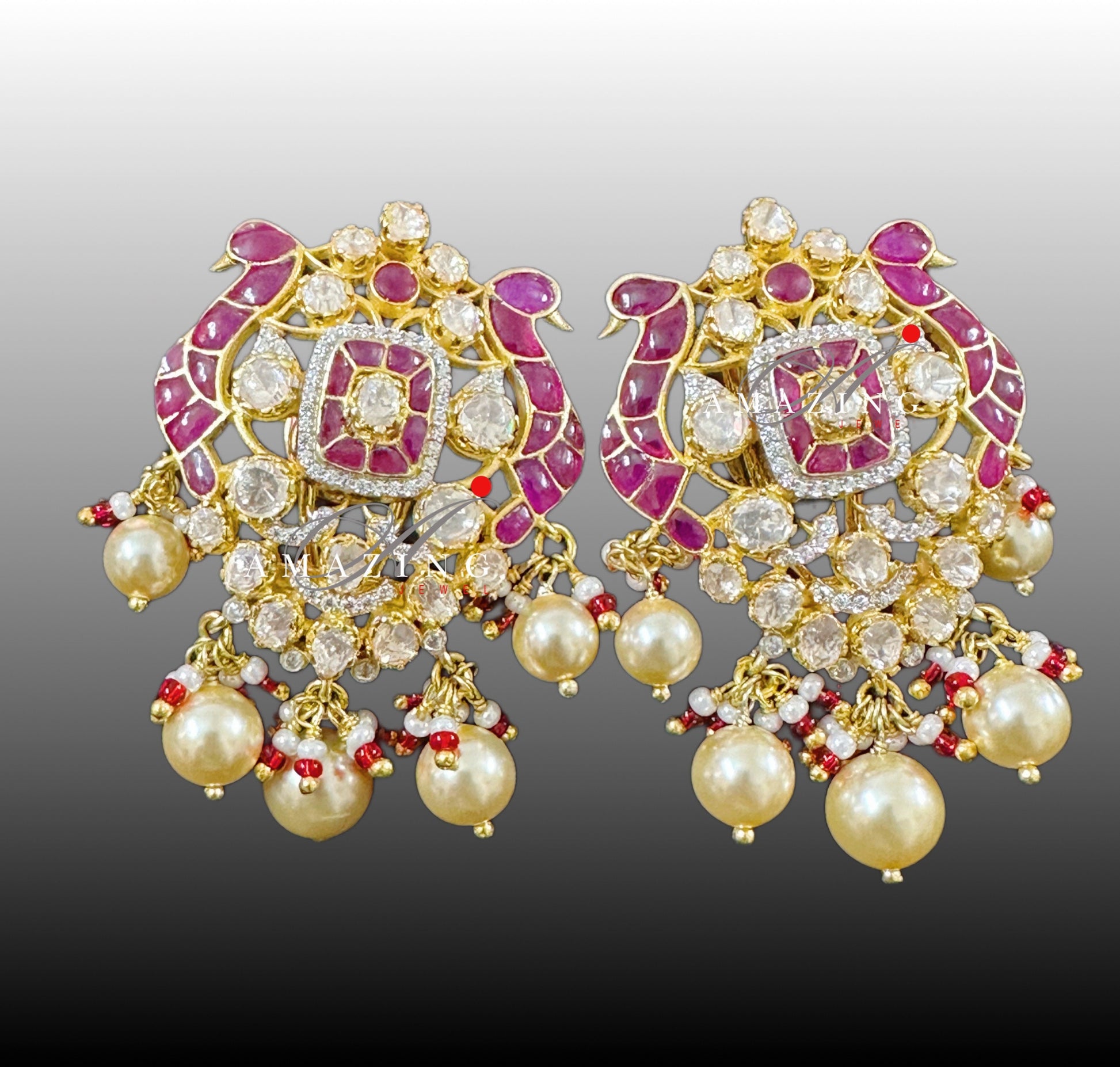 Silver Moissanite Polki with Hydro Ruby Chips Earring Moissanite Polki Kundan Earring Indian Wedding Jewelry Everyday jewellery Studs