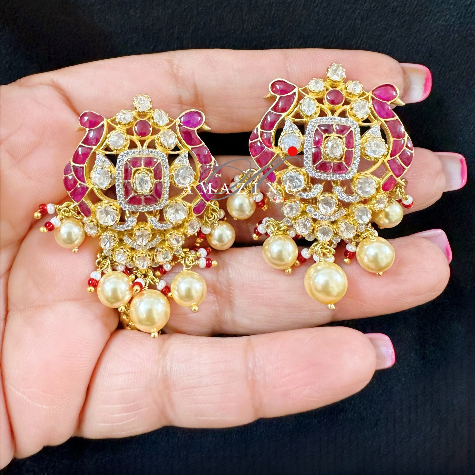 Silver Moissanite Polki with Hydro Ruby Chips Earring Moissanite Polki Kundan Earring Indian Wedding Jewelry Everyday jewellery Studs