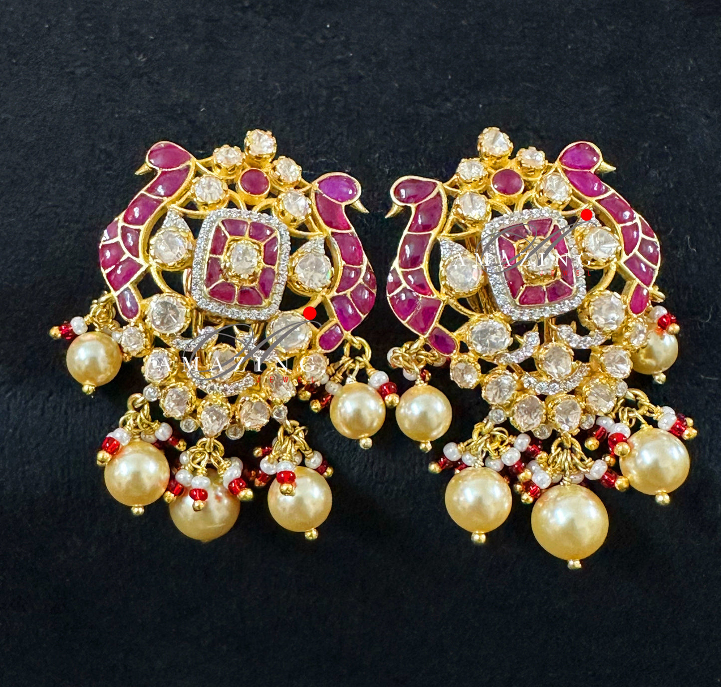 Silver Moissanite Polki with Hydro Ruby Chips Earring Moissanite Polki Kundan Earring Indian Wedding Jewelry Everyday jewellery Studs