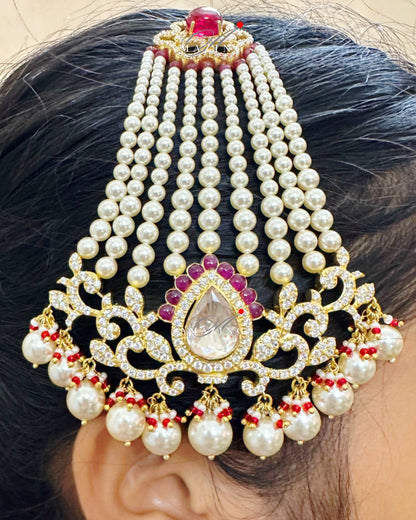 Silver Moissanite Polki & Pearls Hair Accessories, Moissanite Polki Passa, Traditional Jhoomer, Bridal Jewellery, Silver Passa, Passa