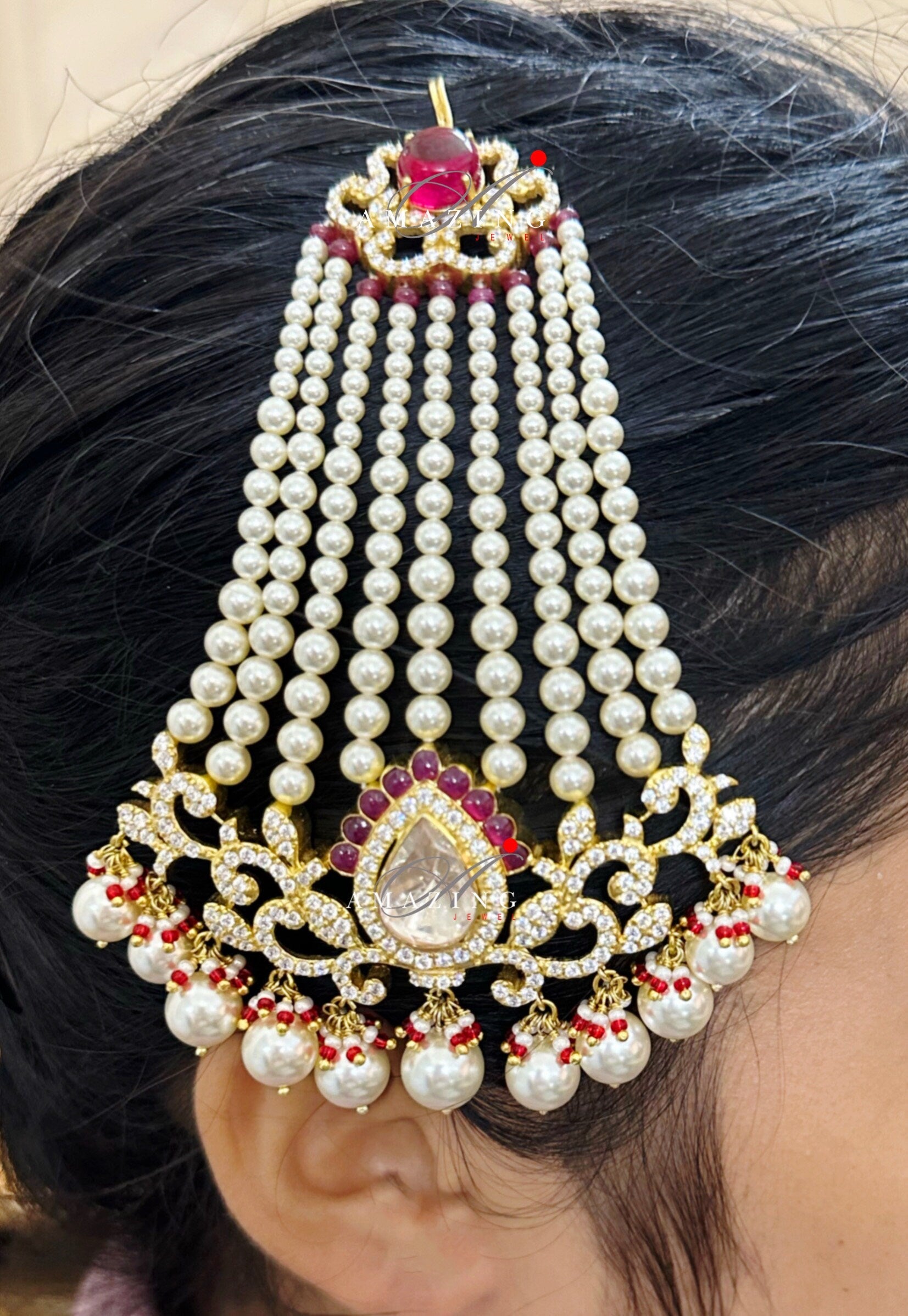 Silver Moissanite Polki & Pearls Hair Accessories, Moissanite Polki Passa, Traditional Jhoomer, Bridal Jewellery, Silver Passa, Passa