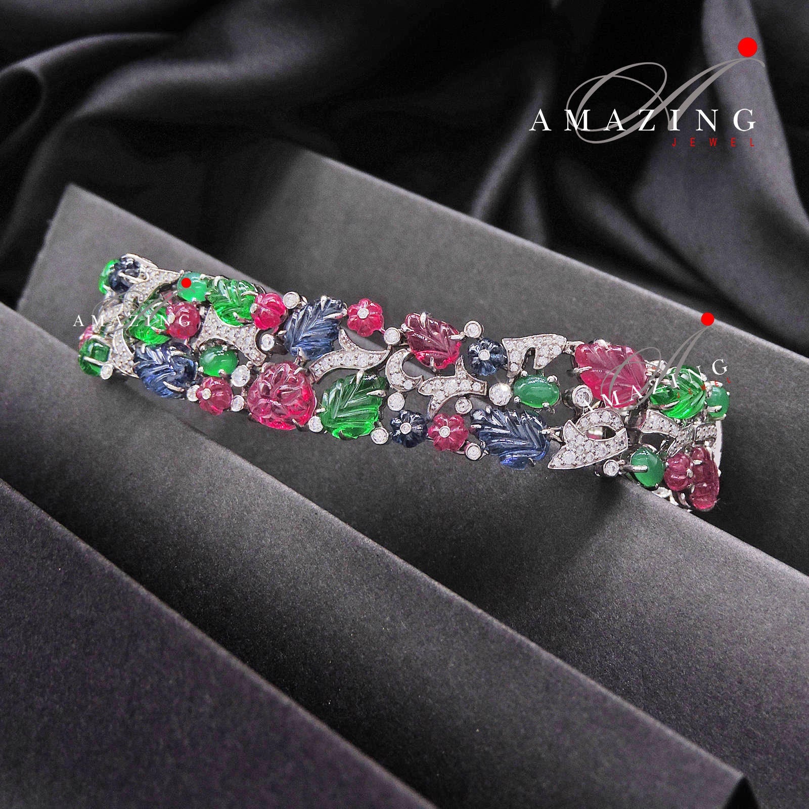 Silver Swarovski Multi Colour Bracelet ,Cubic Zirconia Bracelet, Contemporary Bracelet, Silver Tennis Bracelet, Carving Stone Bracelet,