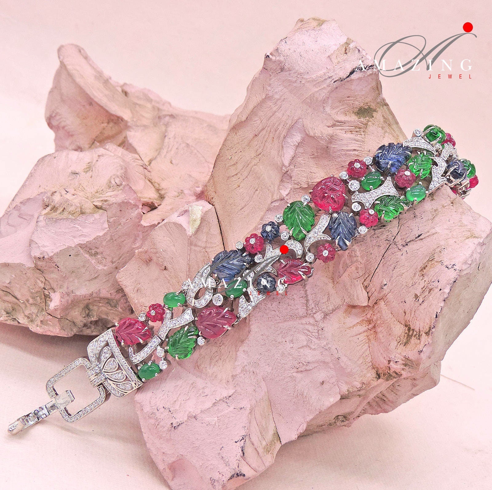 Silver Swarovski Multi Colour Bracelet ,Cubic Zirconia Bracelet, Contemporary Bracelet, Silver Tennis Bracelet, Carving Stone Bracelet,