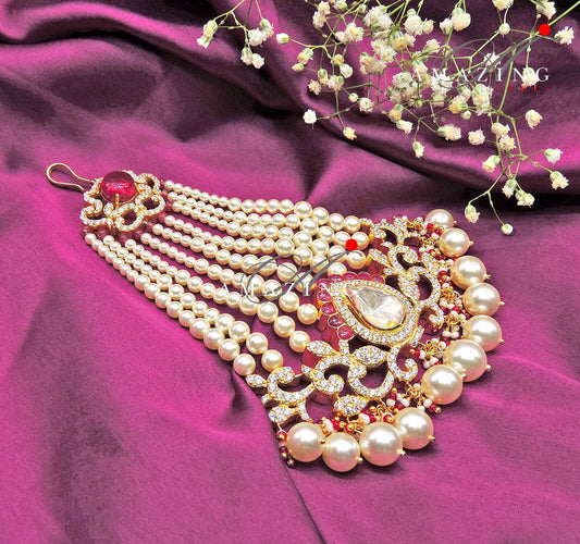 Silver Moissanite Polki & Pearls Hair Accessories, Moissanite Polki Passa, Traditional Jhoomer, Bridal Jewellery, Silver Passa, Passa