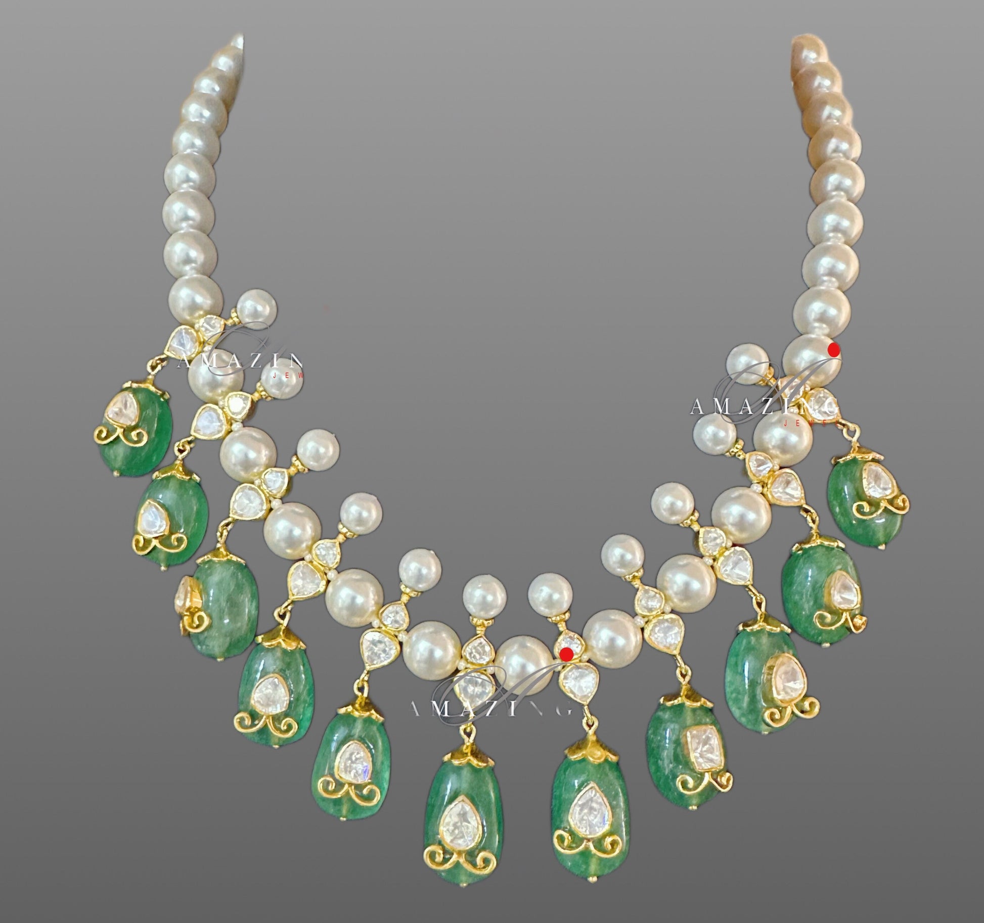 Silver Moissanite Polki Hydro Emerald Tumble, Indian Wedding Jewellery, Traditional Jewellery, Bridal Jewellery Set, Necklace set, Earring