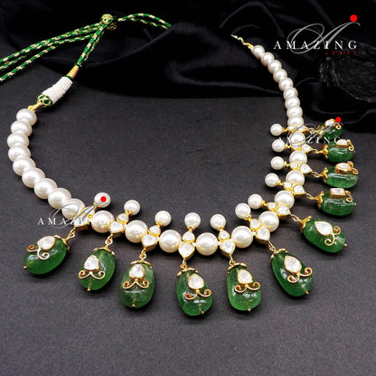 Silver Moissanite Polki Hydro Emerald Tumble, Indian Wedding Jewellery, Traditional Jewellery, Bridal Jewellery Set, Necklace set, Earring