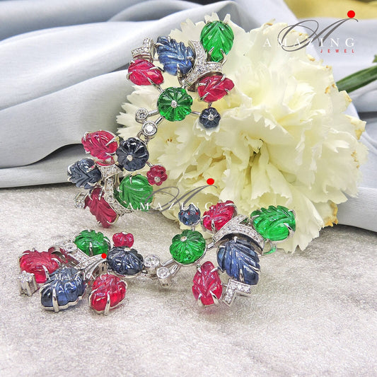 Silver Studded Cubic Zirconia Tutti Fruity Earring, Gemstone Earring, Contemporary Earring ,Silver Earring, Jewellery, Multi Stone Earring